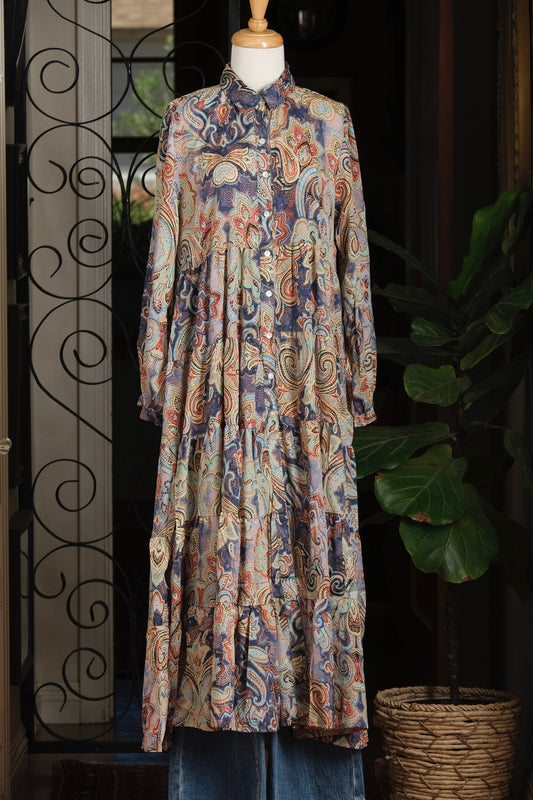 The Tate Dress in Slate Paisley