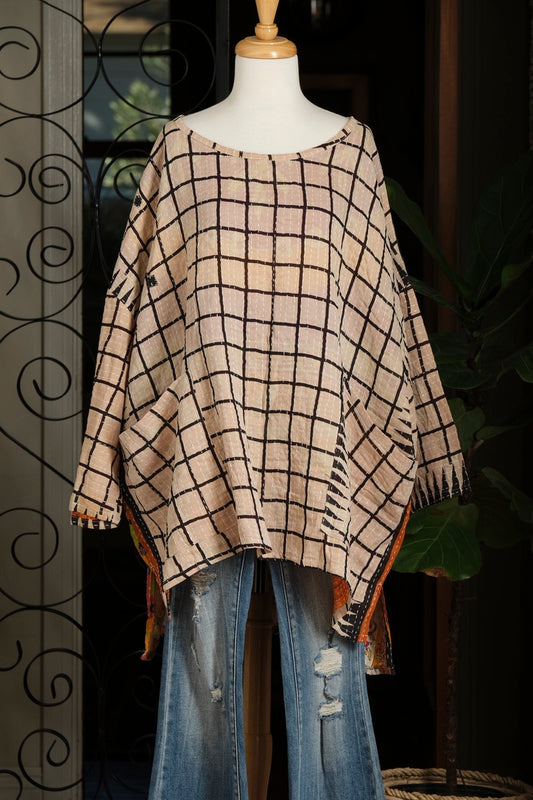 Kantha Dream Pullover in Window Pane