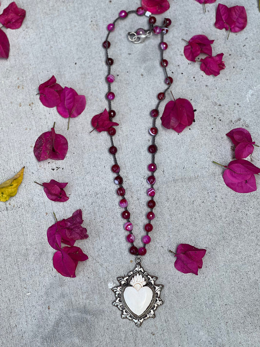 Sacred Heart on Pink Agate 1156