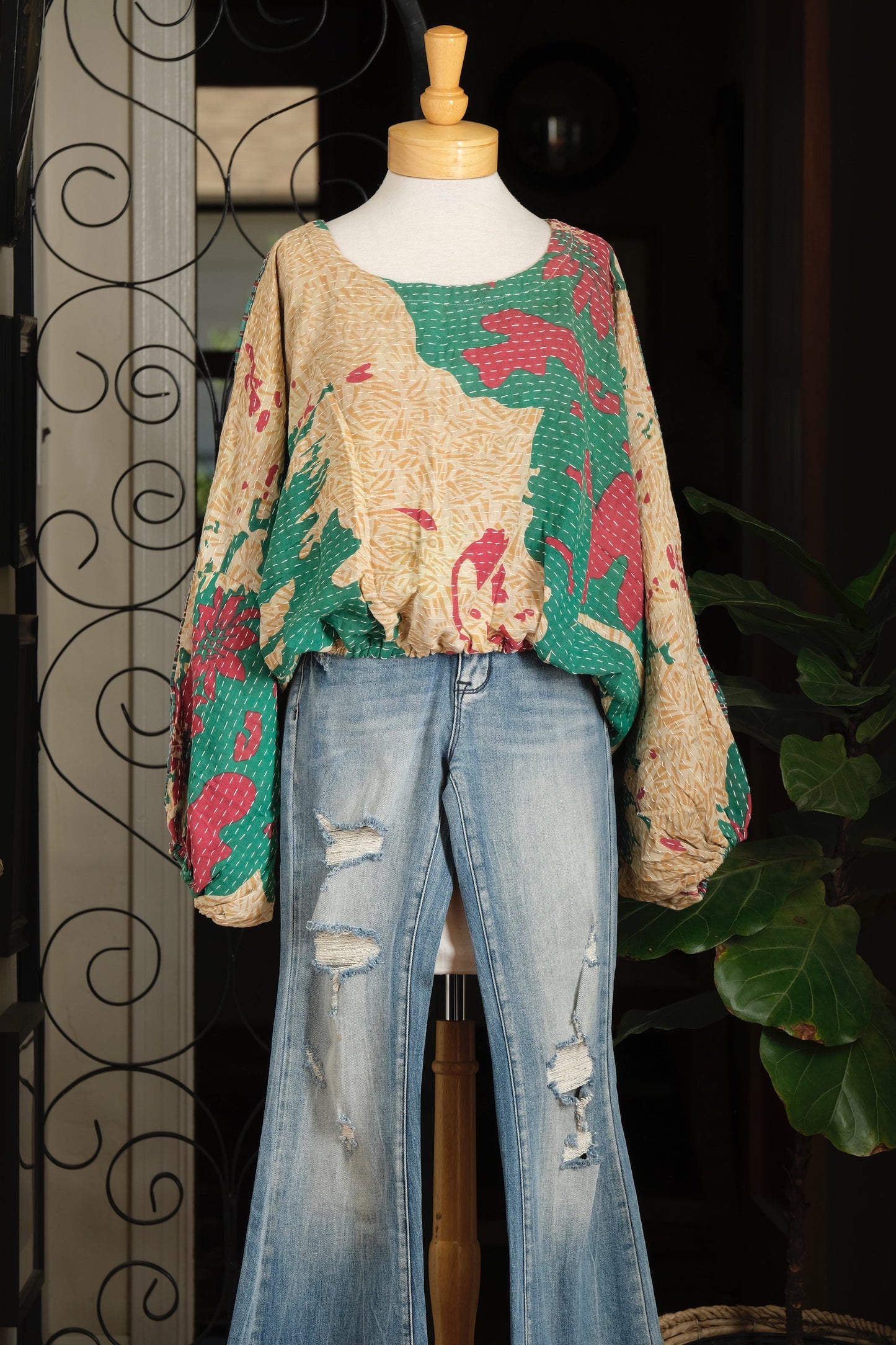 Gathering Top in Green Naturally