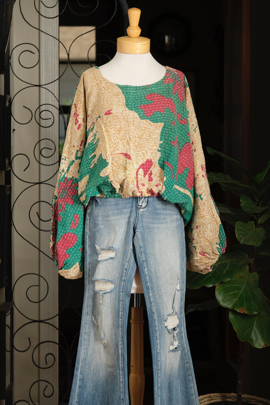 Gathering Top in Green Naturally