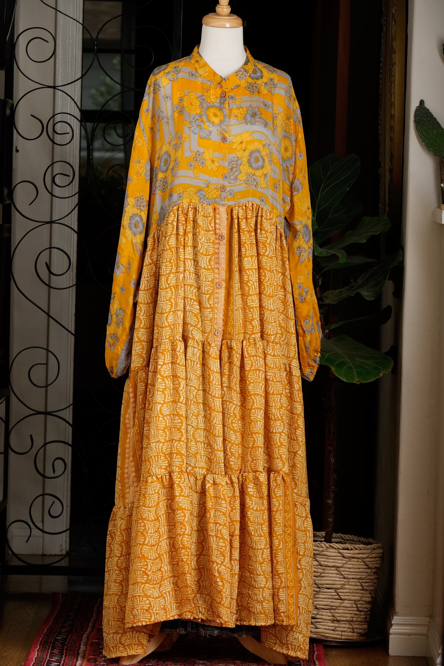 Silk Majestic Duster Dress in Golden Flower