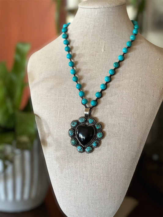 Petite Onyx Heart with Turquoise 1147