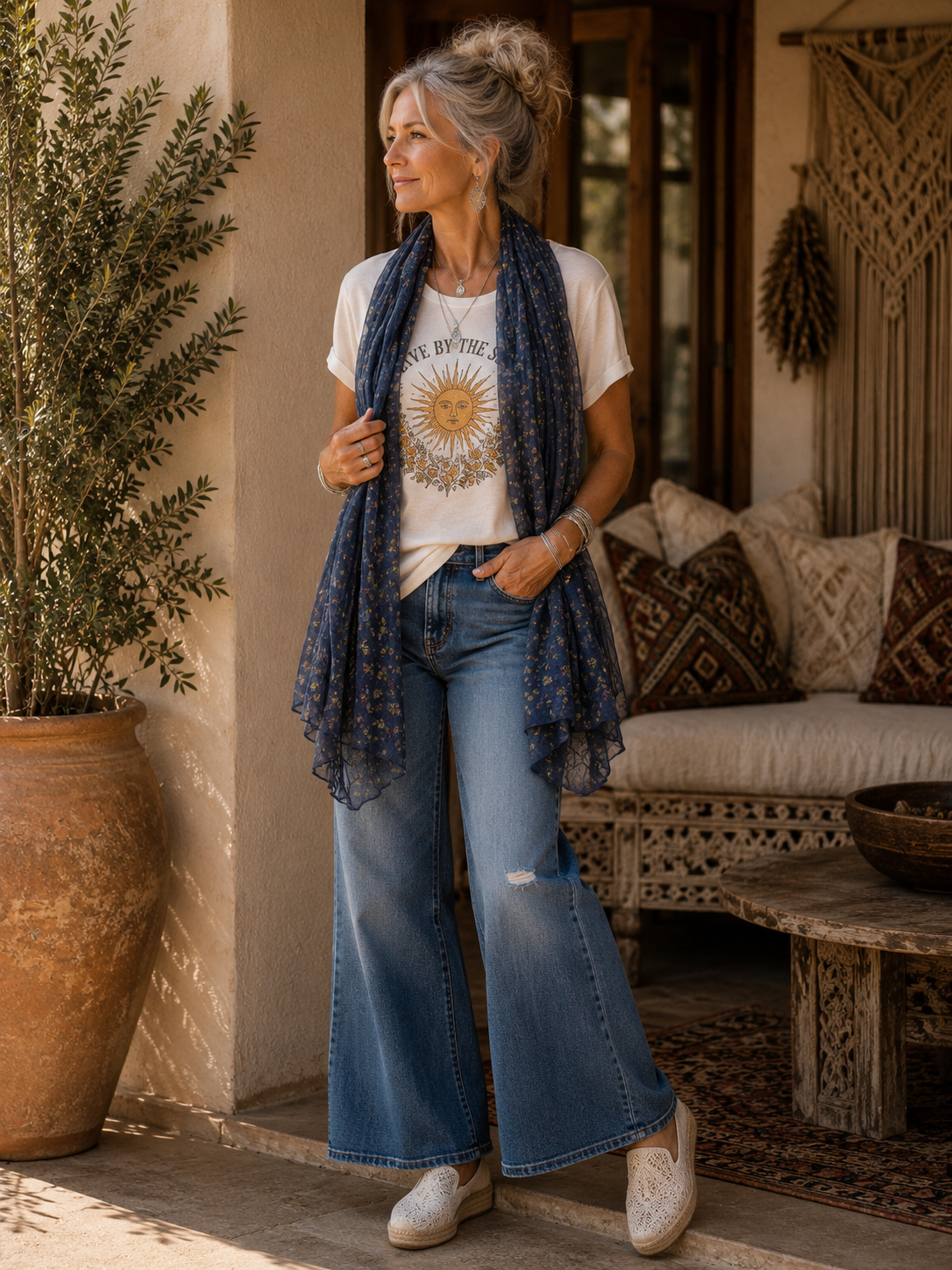 Navy Floral Scarf
