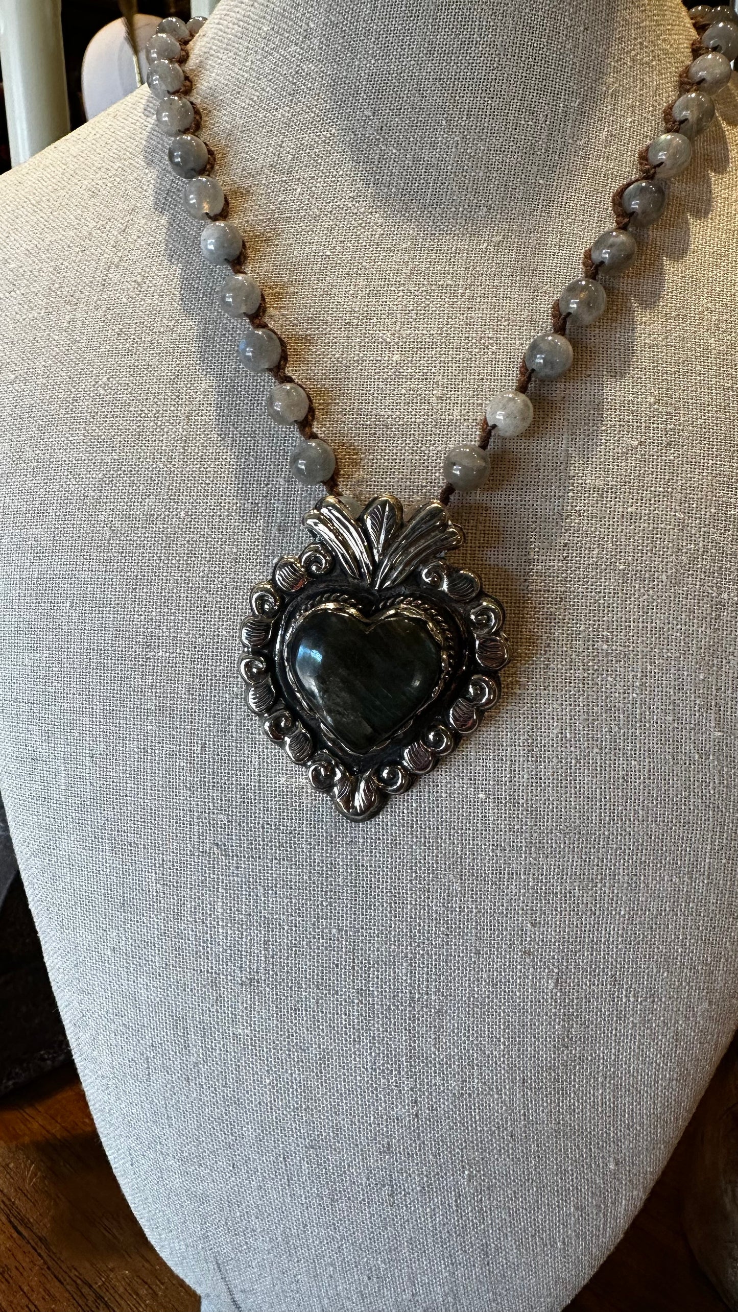 Petite Labradorite Heart Pendant 1418