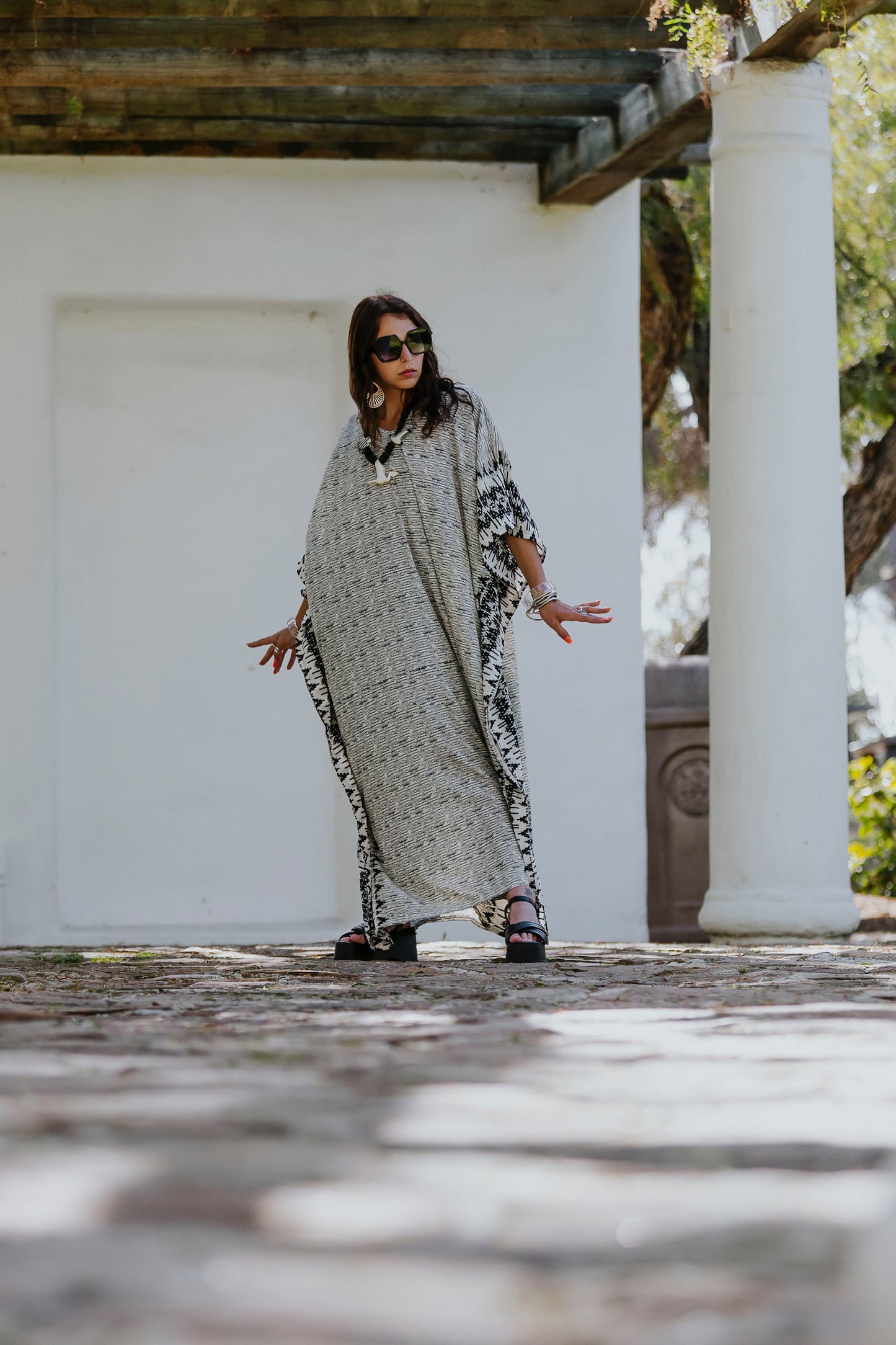 Ivory & Black Caftan by Sarong Social Club