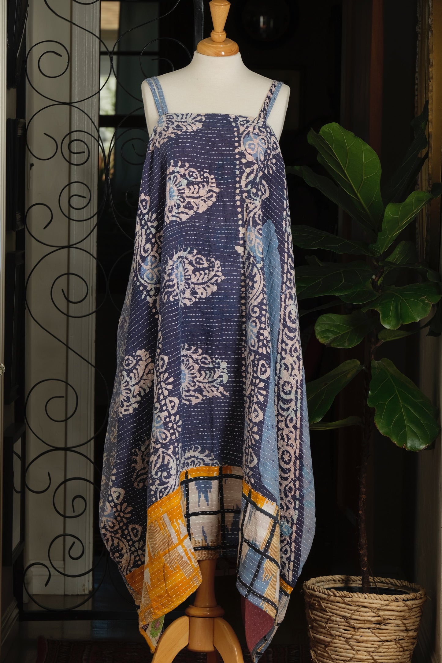 Kantha Maxi Dress in Blue Window