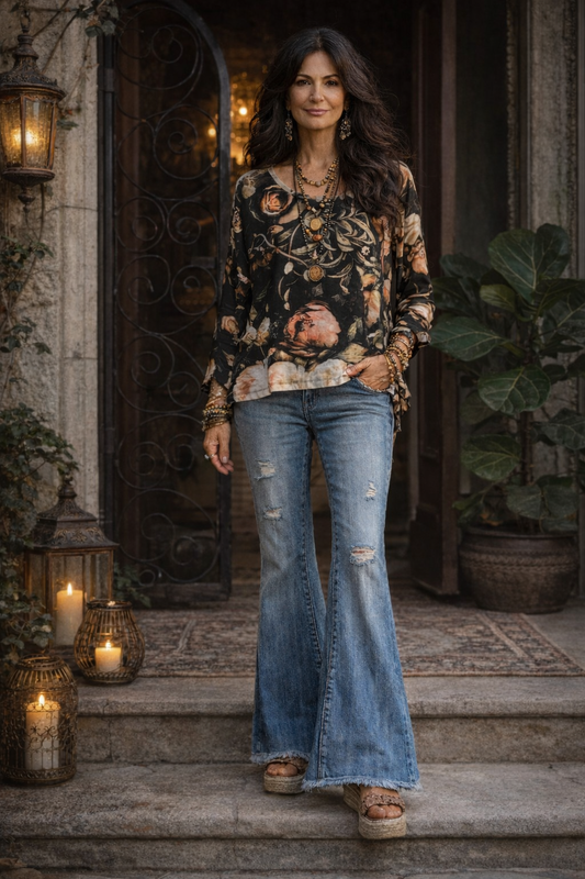 Crop T Shirt in Black Peony