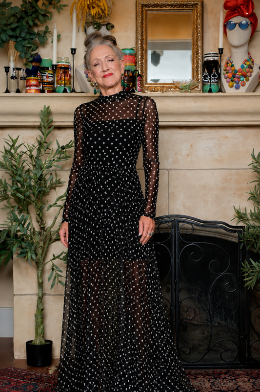 Back Stage Pass Mesh Dress in Polka Dot