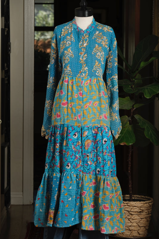 Majestic Duster Dress in Turquoise Song Bird