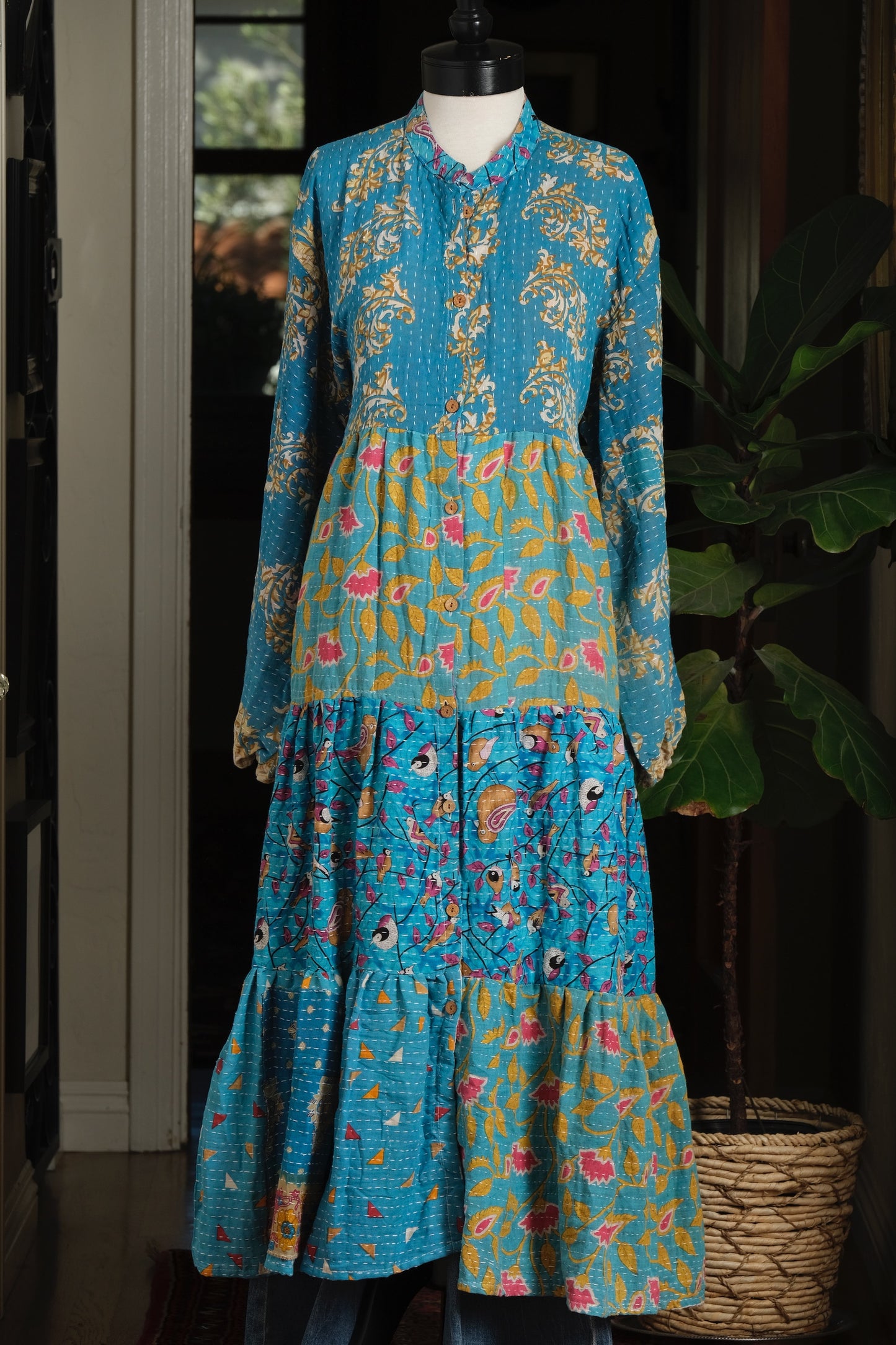 Majestic Duster Dress in Turquoise Song Bird