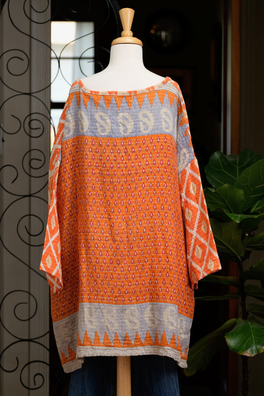 Kantha Pullover in Orange Diamond