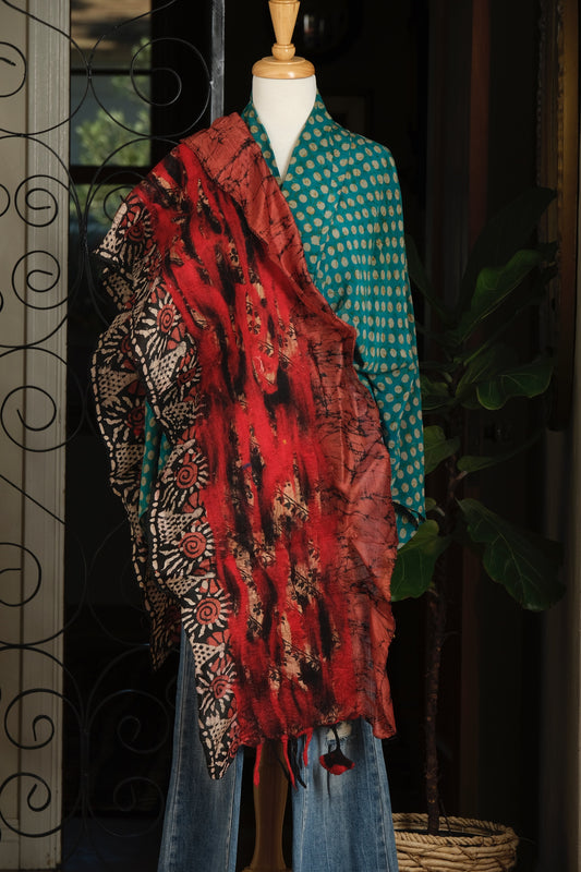 Lotus Scarf in Red Rust Sun