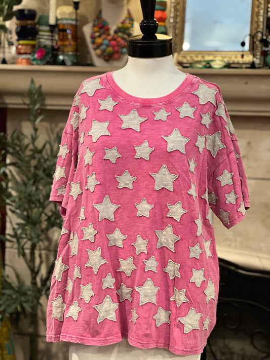 Bright Star T Shirt in Hot Pink