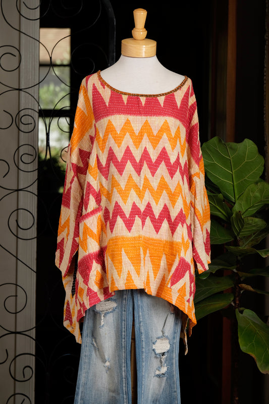 Kantha Pullover in Bold Zigzag