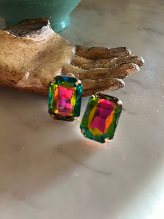 Emerald Cut Earring in Watermelon