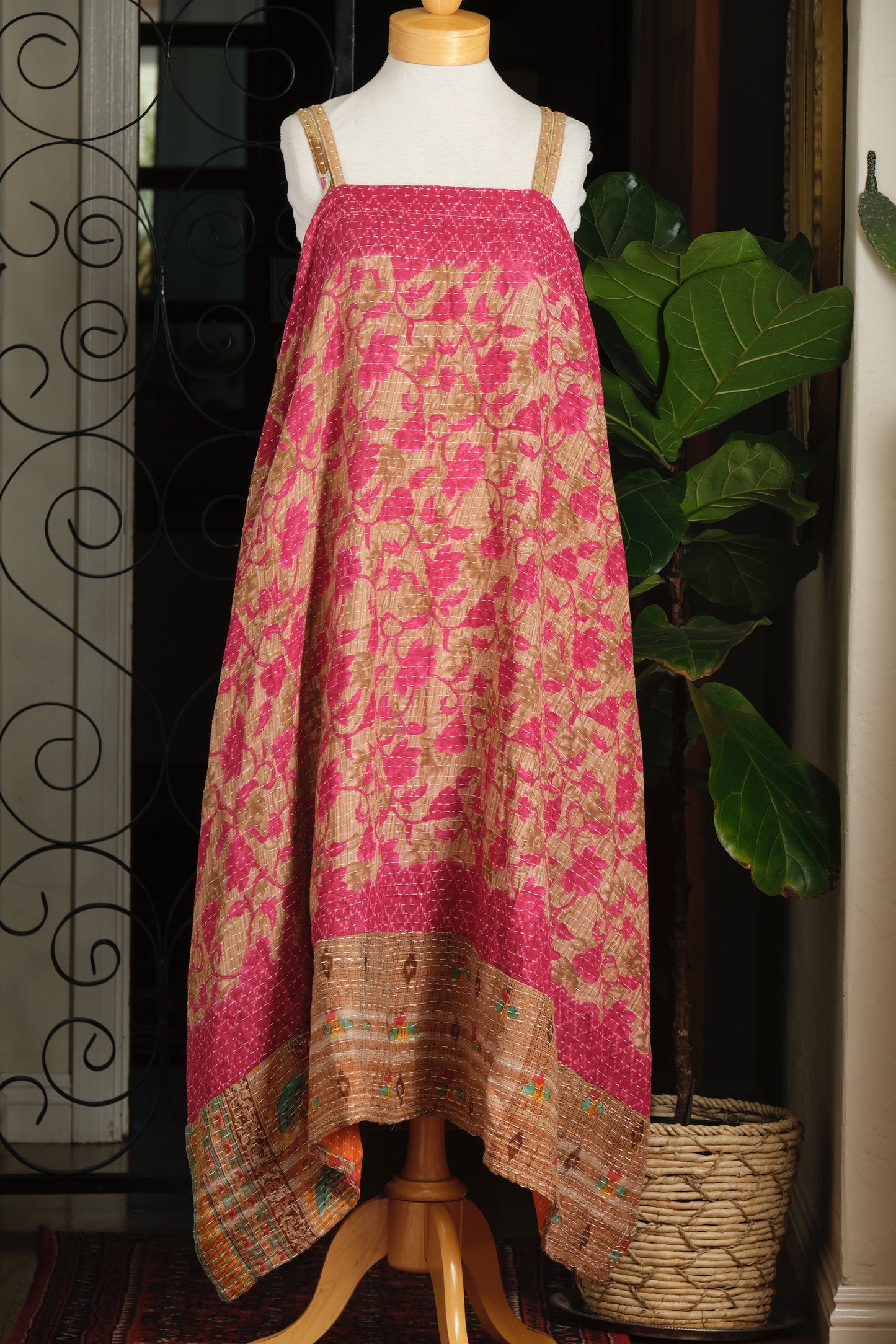 Kantha Maxi Dress in Pink Vine