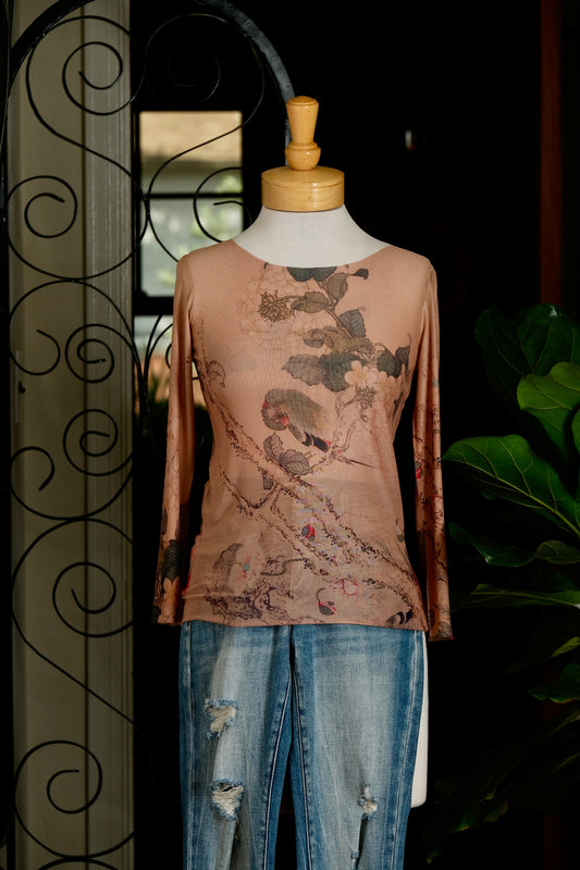 Nude Mesh T in Bird Garden
