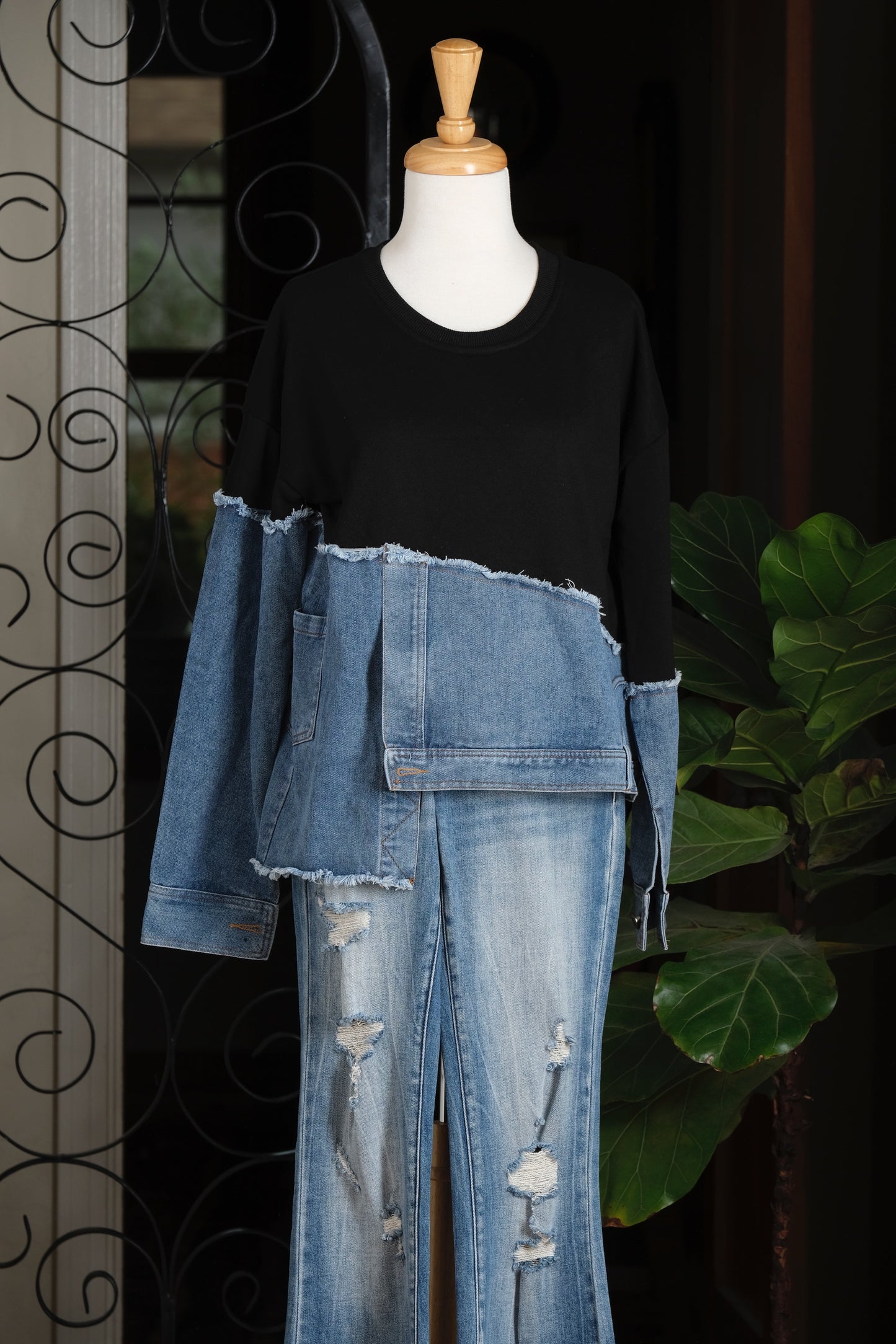 Denim Detail Sweatshirt