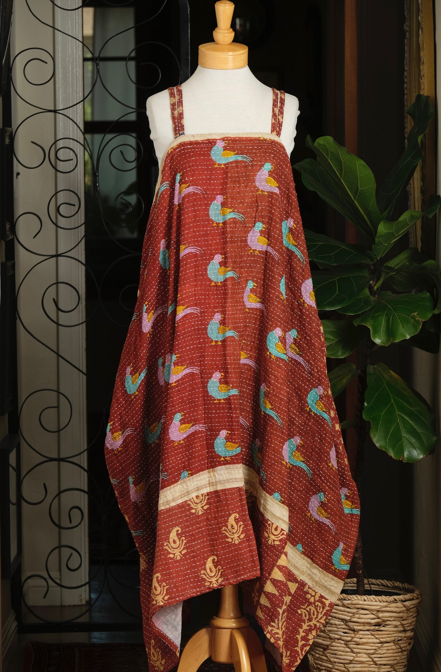 Kantha Maxi Dress in Turquoise Bird