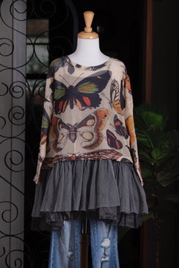 Crop Tulle T-Shirt Long Sleeve in Butterfly By Krista Larson