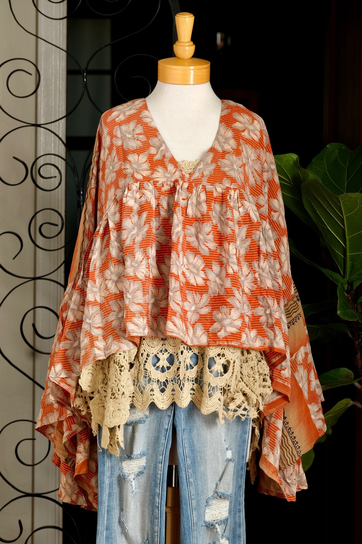 Gold Dust Crop Top in Stripes and Flowers