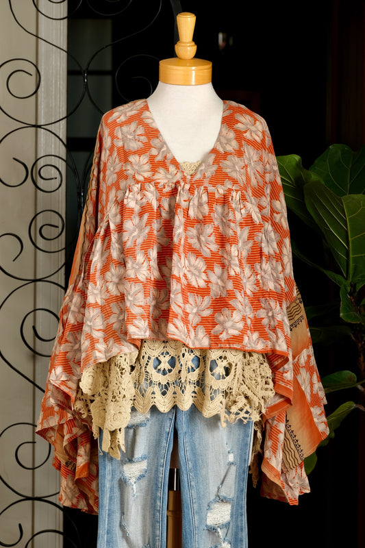 Gold Dust Crop Top in Stripes and Flowers