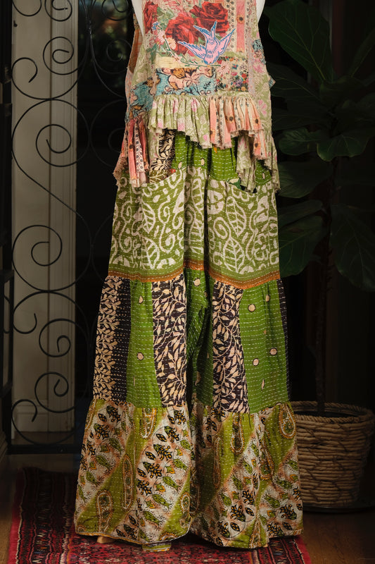 Pocket Pant in Green and Cream Leaf