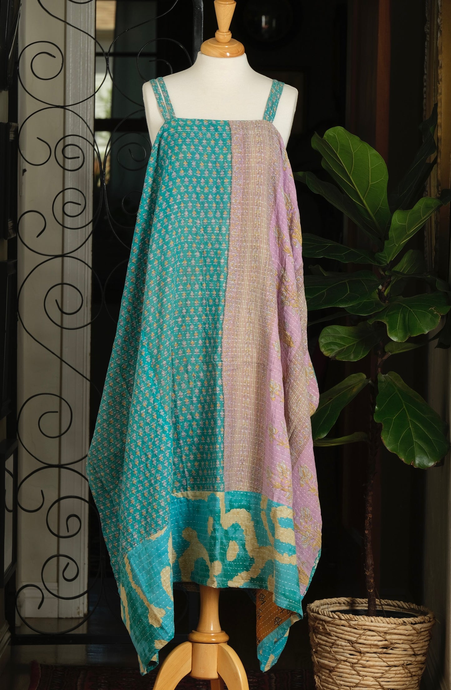 Kantha Maxi Dress in Turquoise Flower