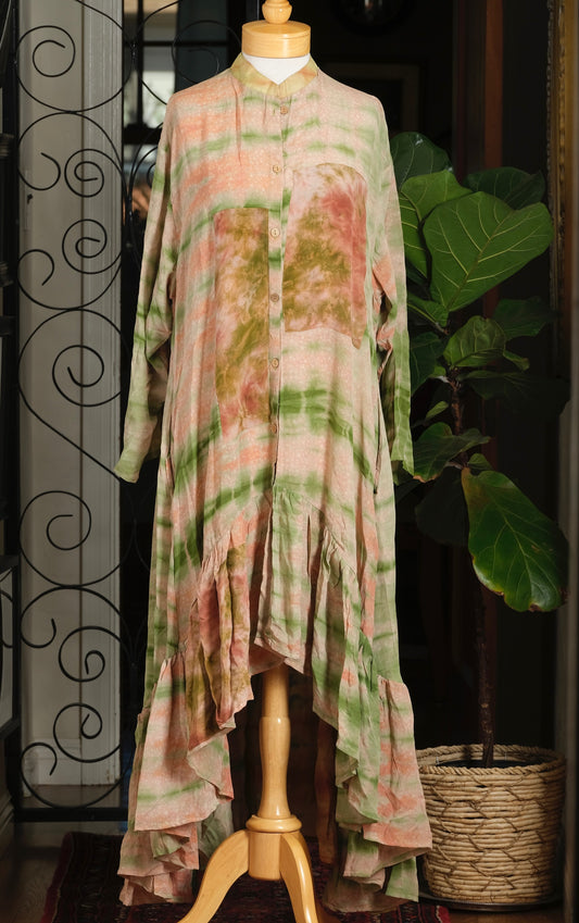 Lotus Duster Dress in Jade Stripe