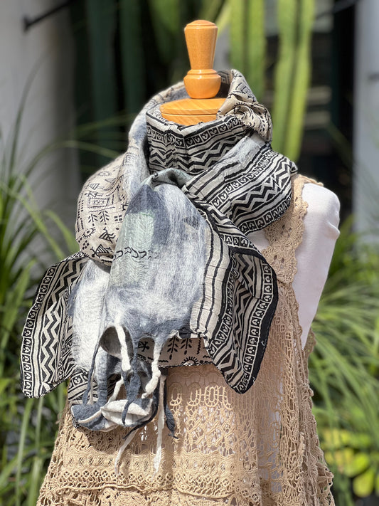 Lotus Scarf in Black Ivory Indigo