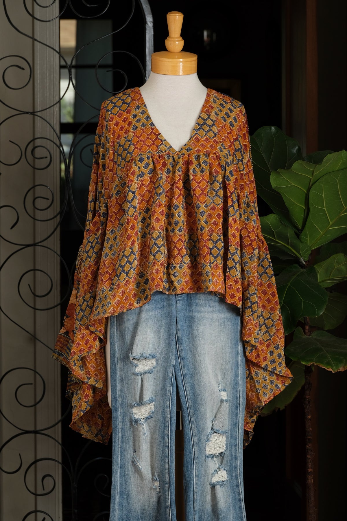 Gold Dust Crop Top in Saffron Mosaic