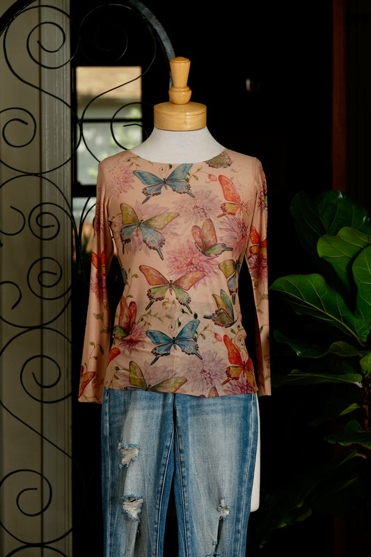 Nude Mesh T in Butterflies