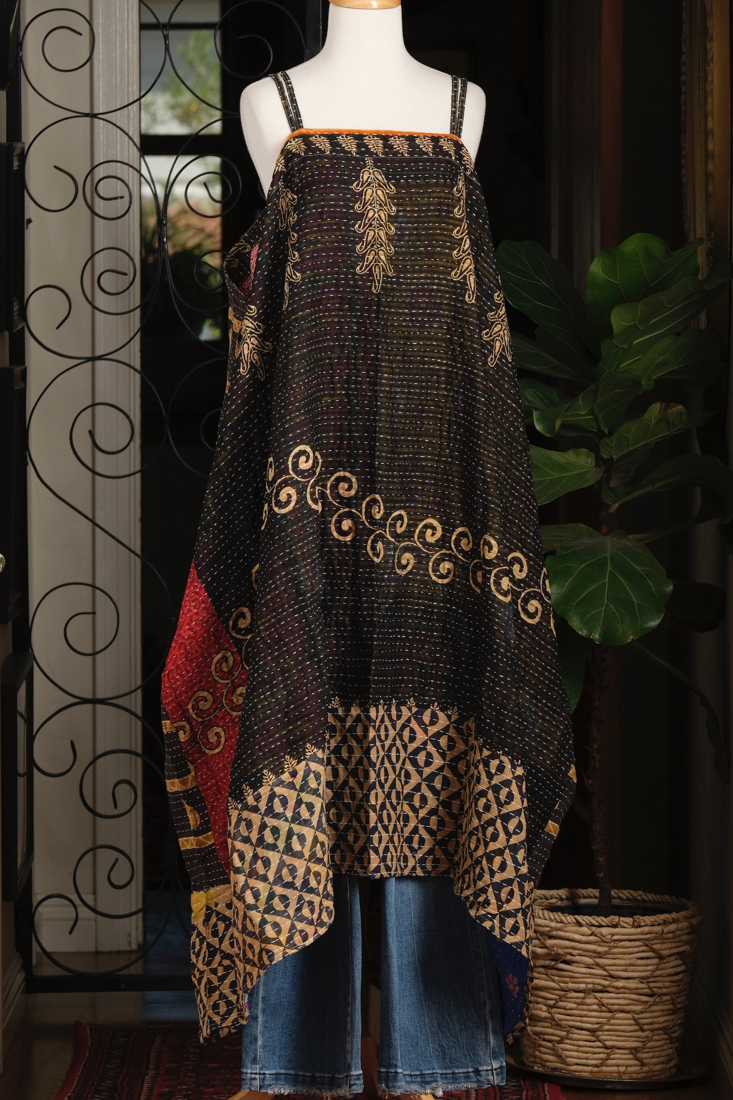Kantha Maxi Dress in Midnight Scroll
