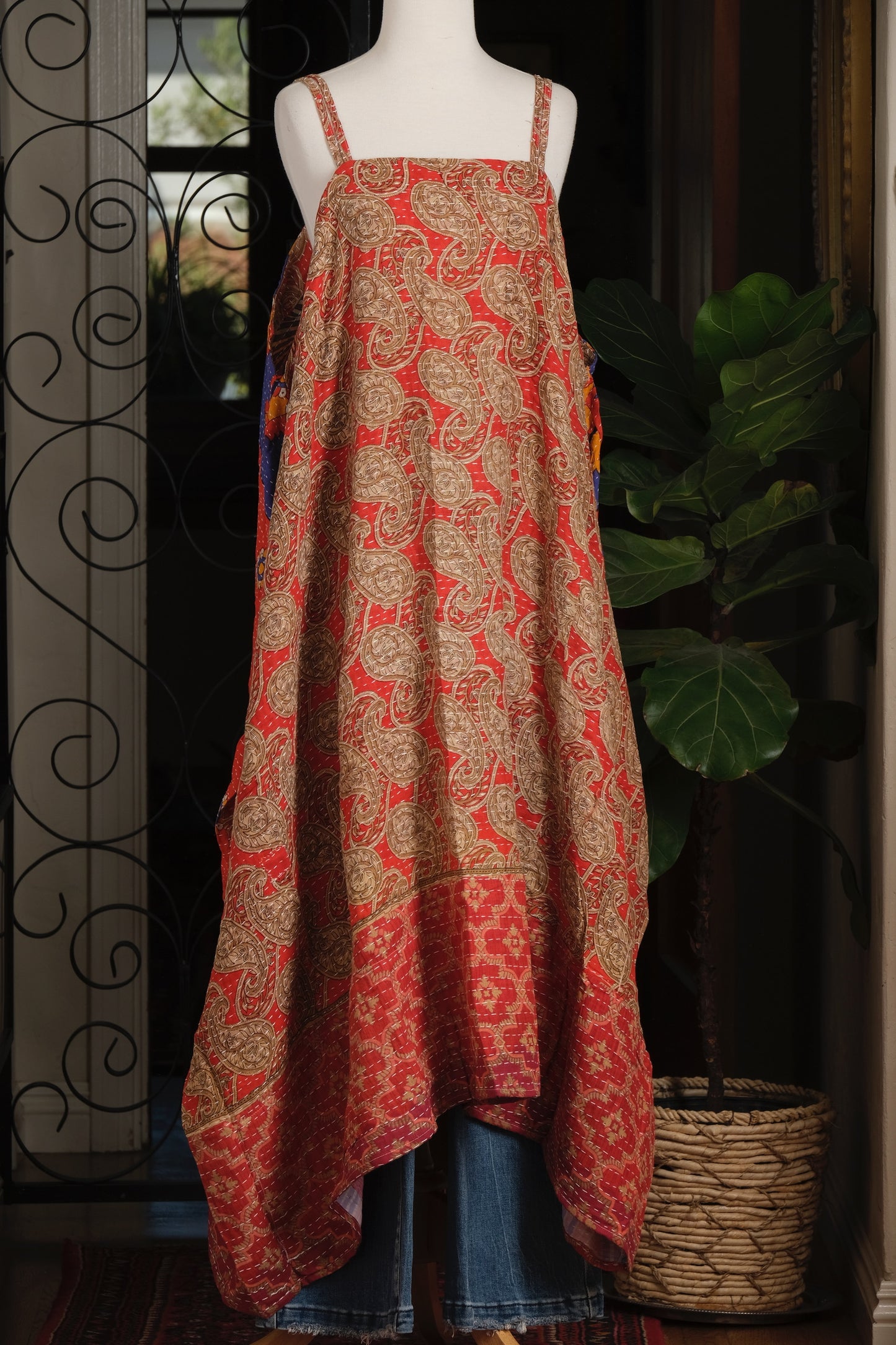 Kantha Maxi Dress in Red Paisley