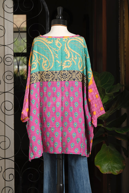 Kantha Pullover in Orange Square