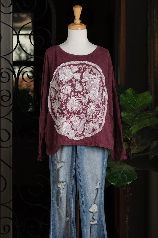 Crop Wildflower T Shirt Garnet
