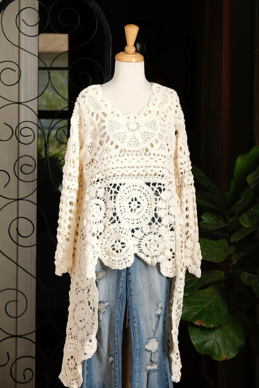 High Low Cozy Crochet Tunic in Ivory
