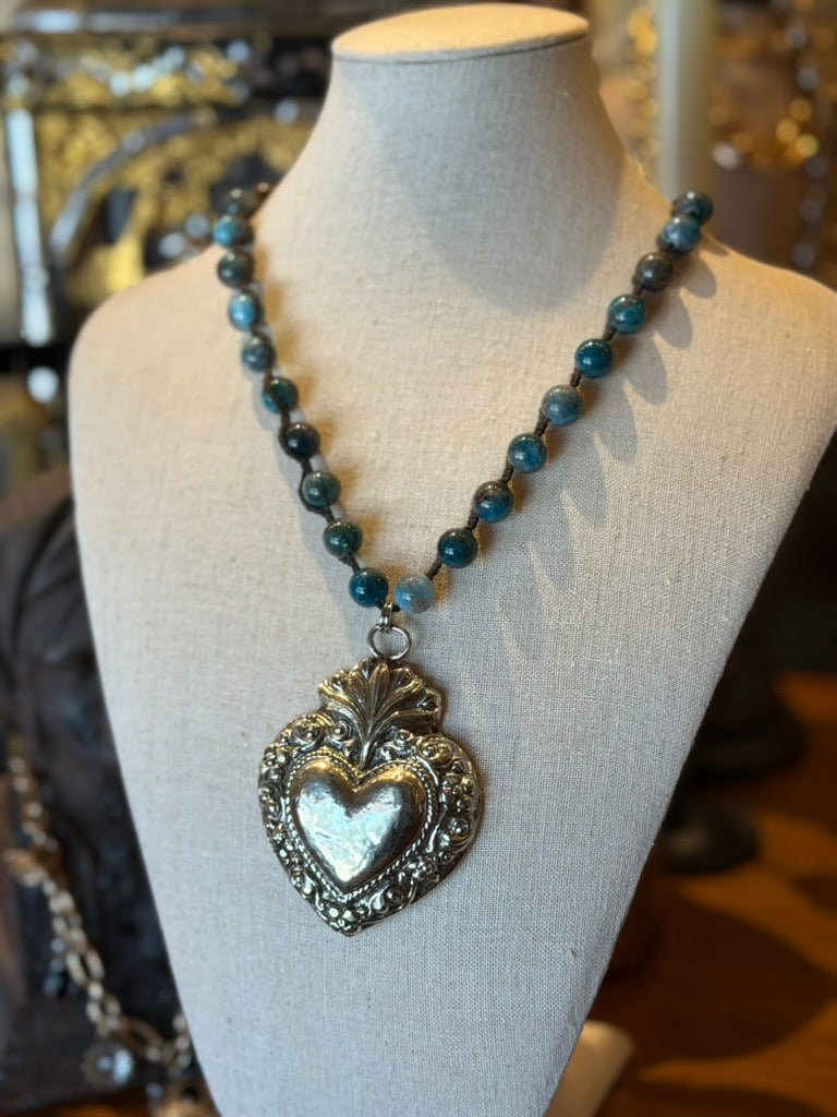 Blue Marble Jade Silver Necklace 1722