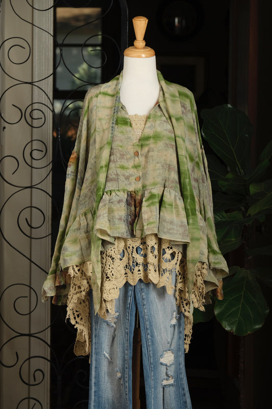 Ruffled Gypsy Top in Ombre jade