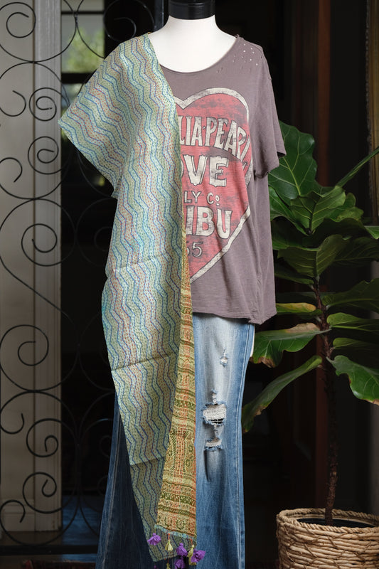 Tassel Scarf in Jade Ombré