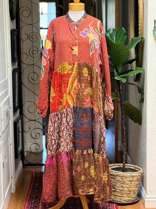 Kantha Majestic Duster Dress in Fall Flower