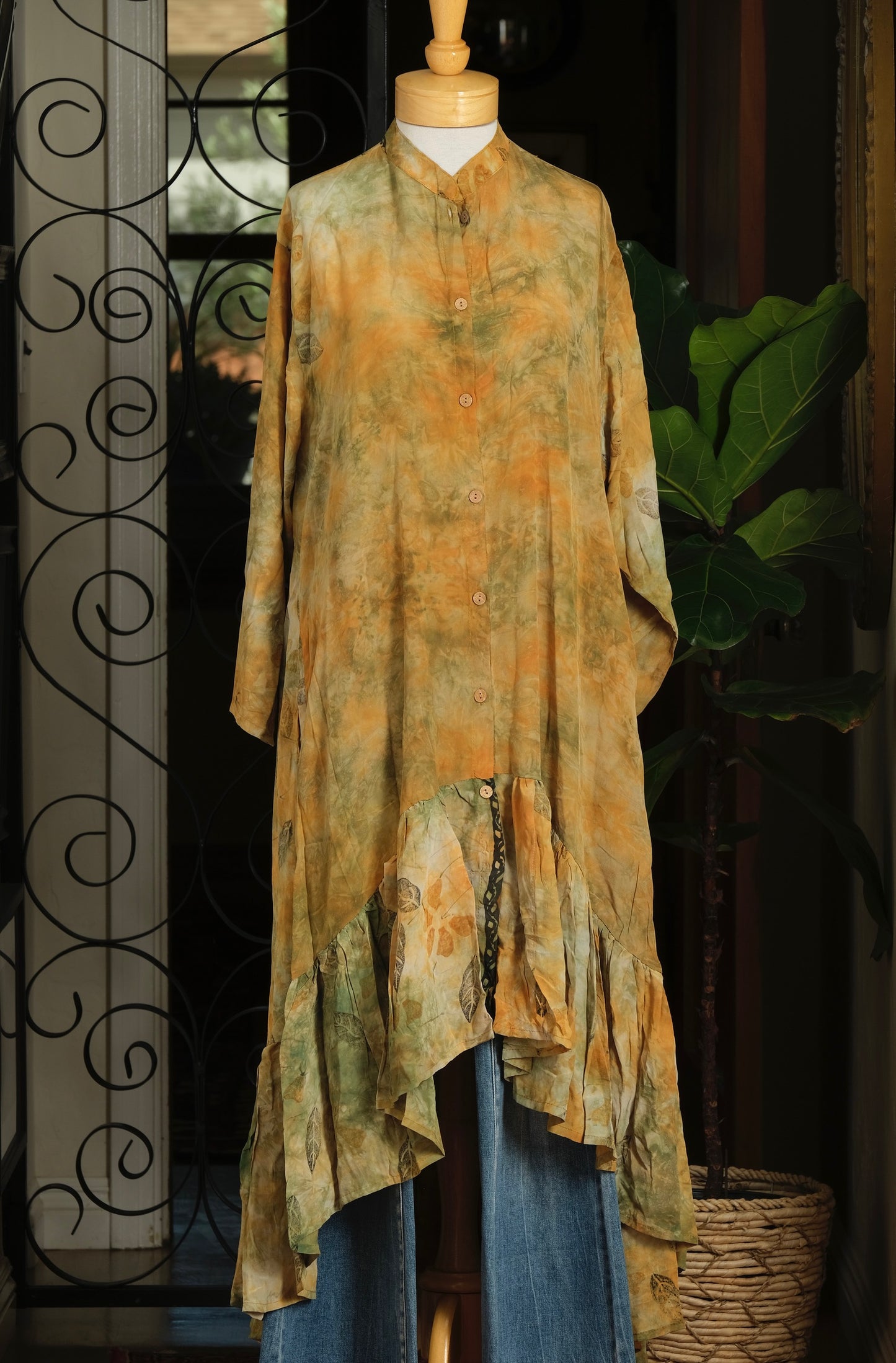 Lotus Duster Dress in Tie Dye Leaf