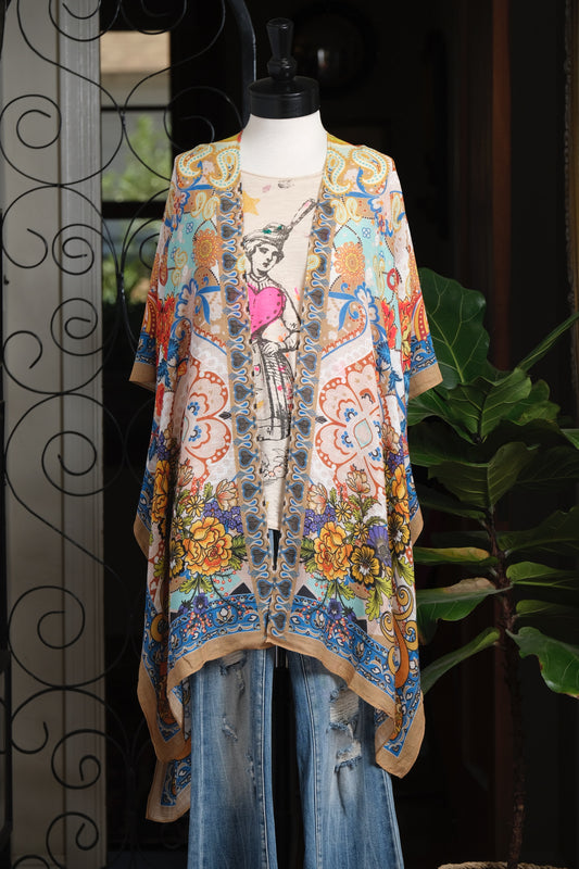 Kimono Topper in Gold Rose