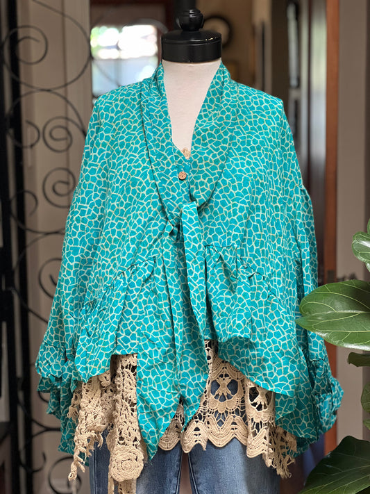 Ruffled Gypsy Top in Mosaic Turquoise