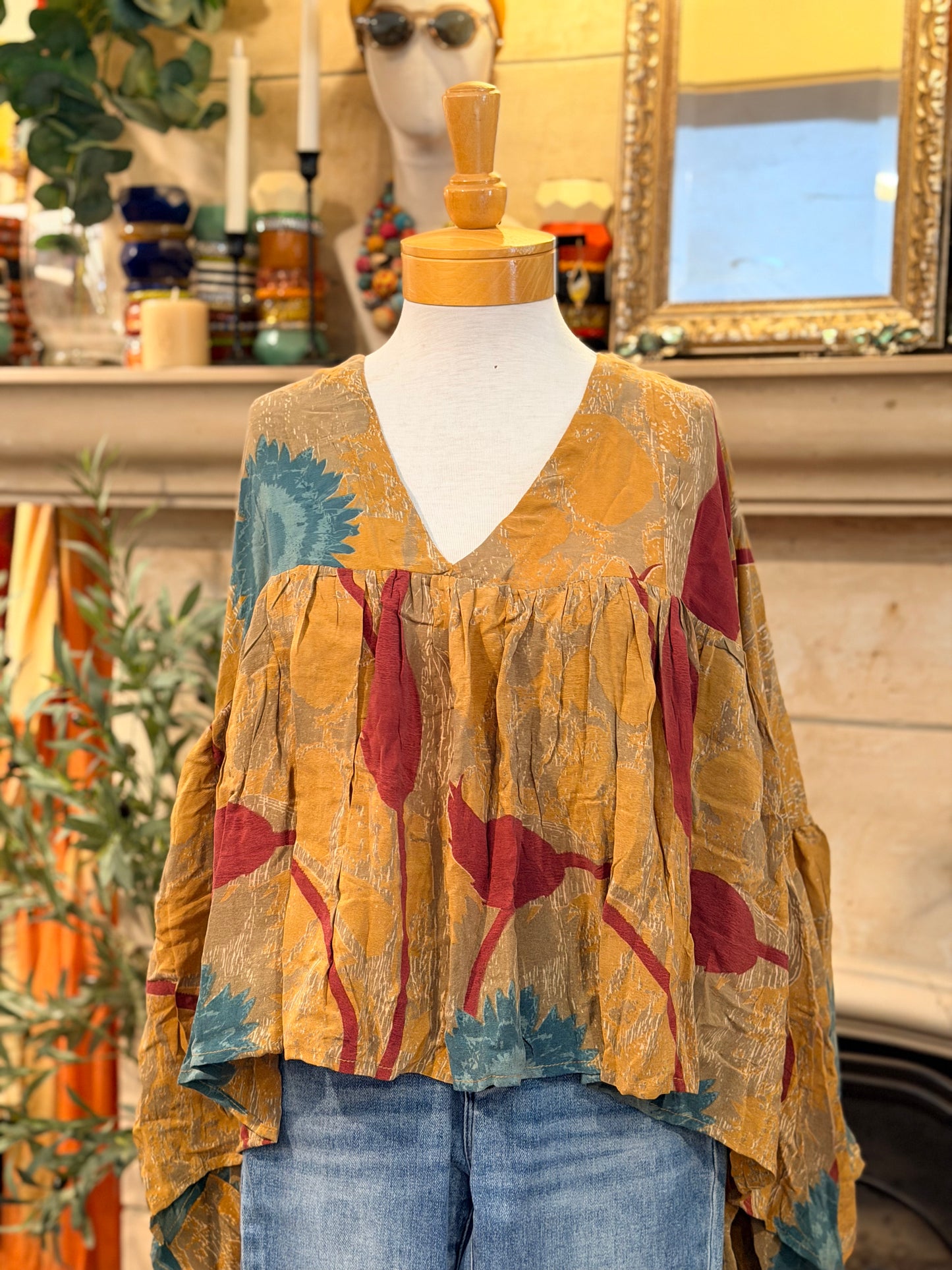 Gold Dust Crop Top in Blue Sunflower
