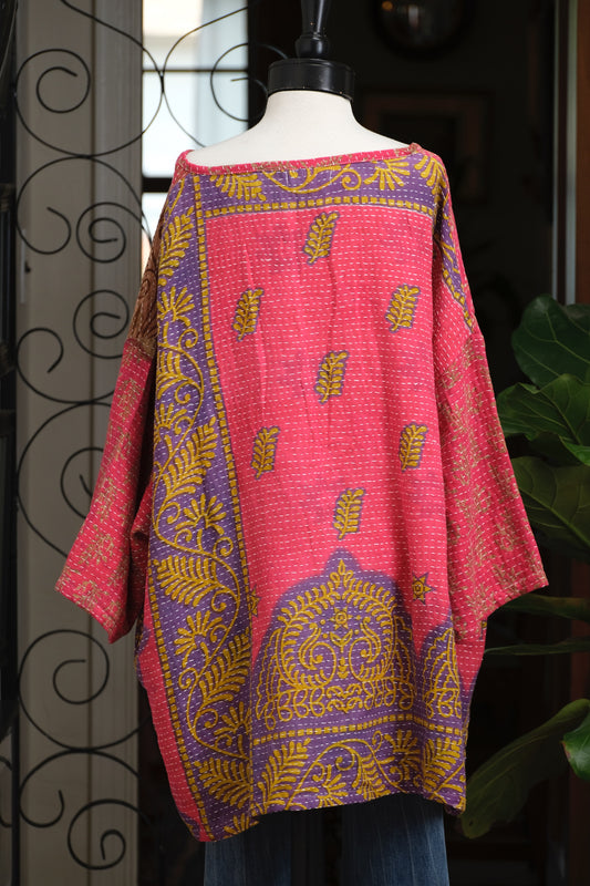 Kantha Pullover in Pink Brown Stripe