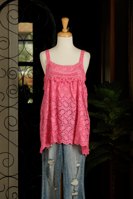 Eyelet Tank Top in All For Pink