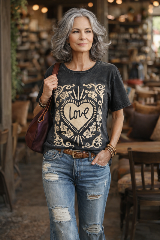 Vintage Love T in Faded Black