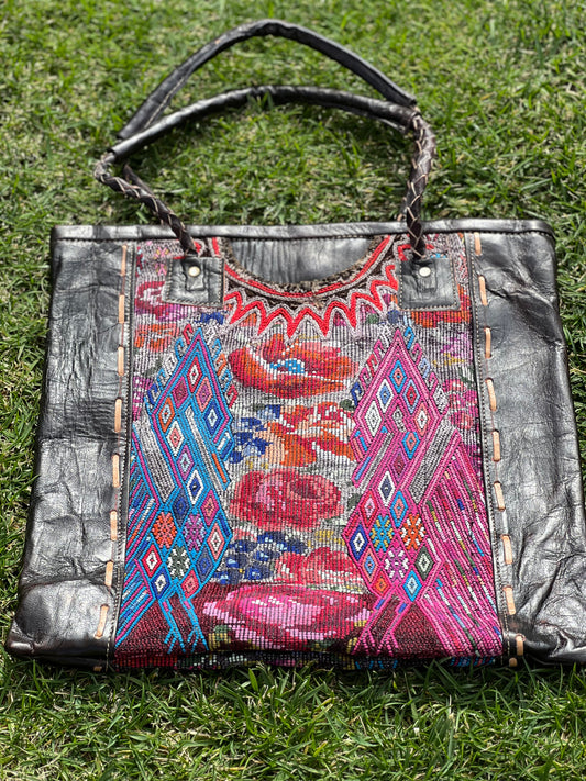 Needlepoint Leather Tote in Diamond Bird